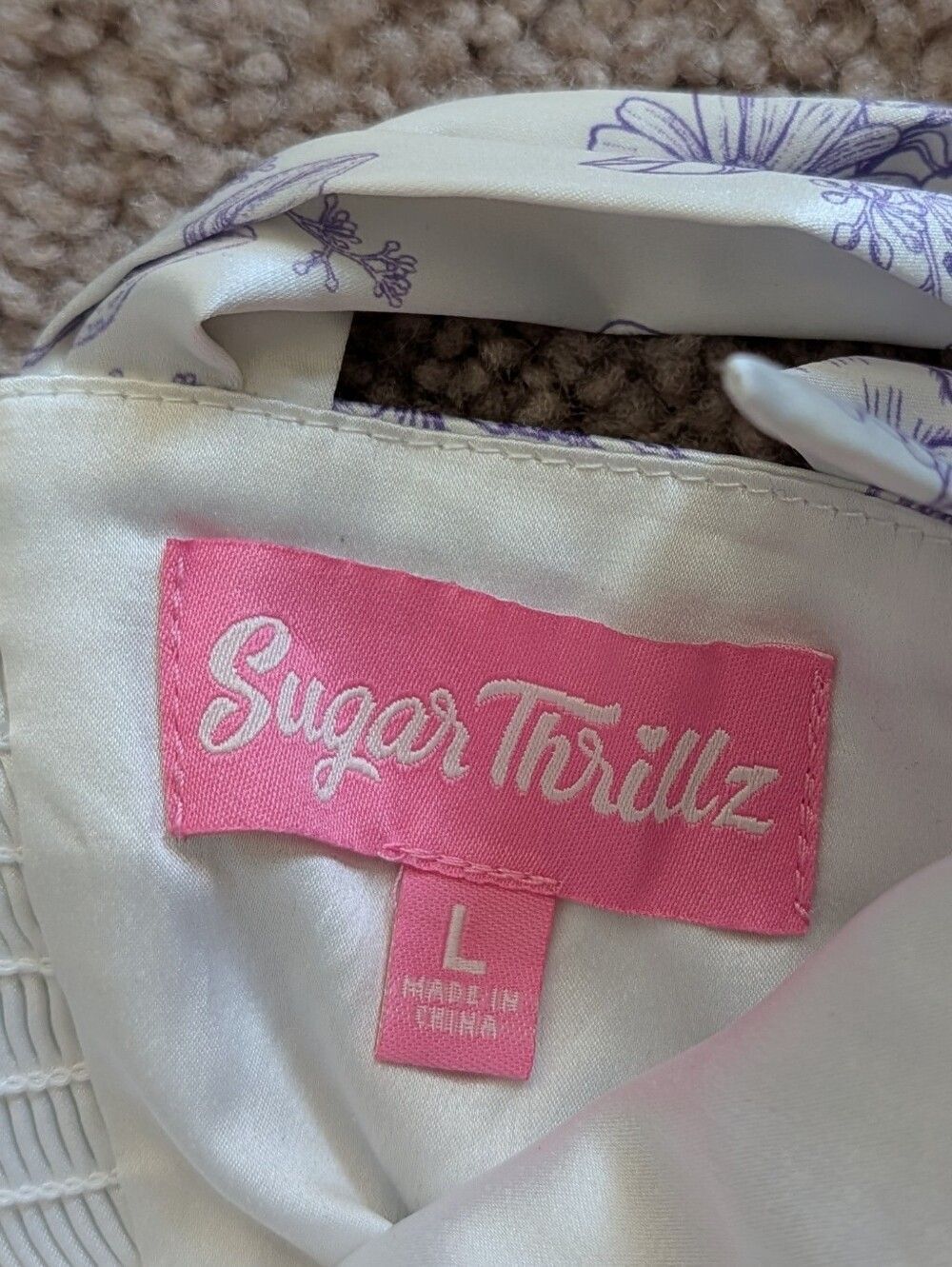 Sugar Thrillz Womens Lavender Purple White Holding Court Mini Dress Size Large - Picture 6 of 14